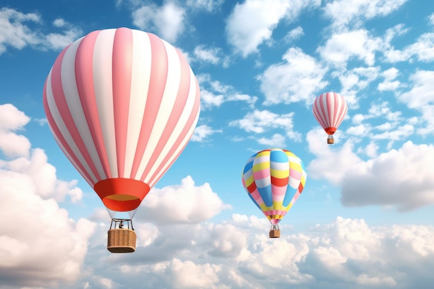 Colorful balloons floating against a clear blue sky Generative AI