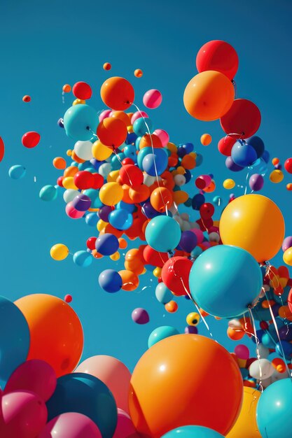 Photo colorful balloons floating against a clear blue sky