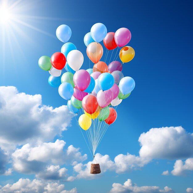 Photo colorful balloons floating in blue sky and white clouds