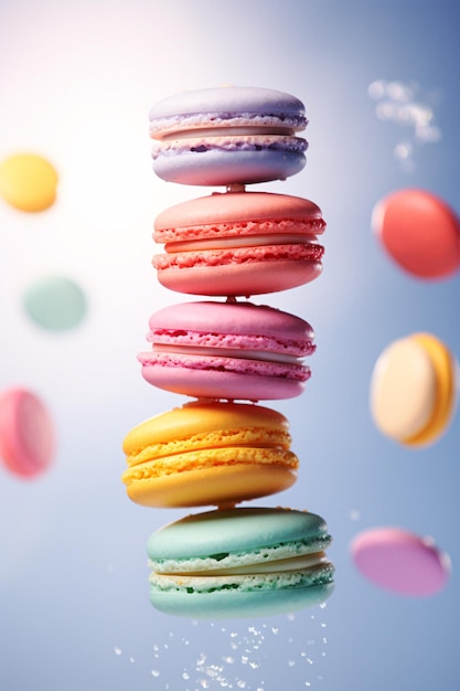 Colorful Balloons and Flying Macarons A Whimsical Stock Image Generated by AI