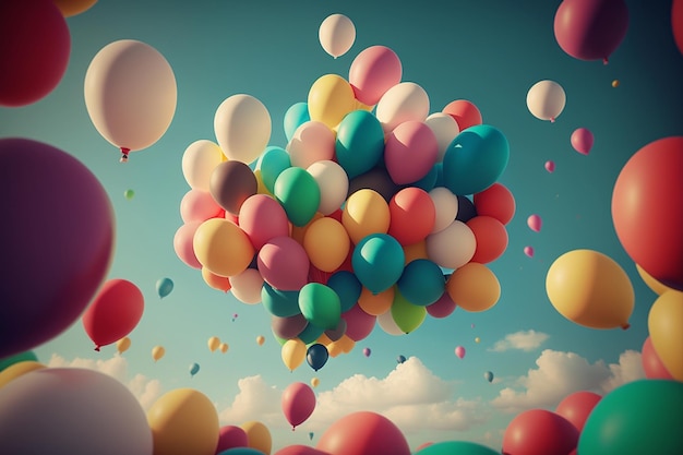 Colorful balloons flying in the sky