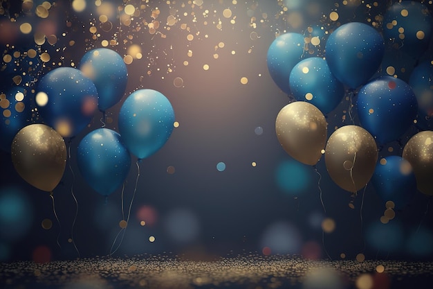 Colorful balloons gold white blue generative AI