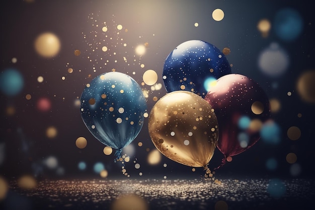 Photo colorful balloons gold white blue generative ai