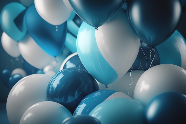 Colorful balloons gold white blue generative AI