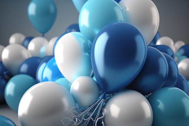 Colorful balloons gold white blue generative AI