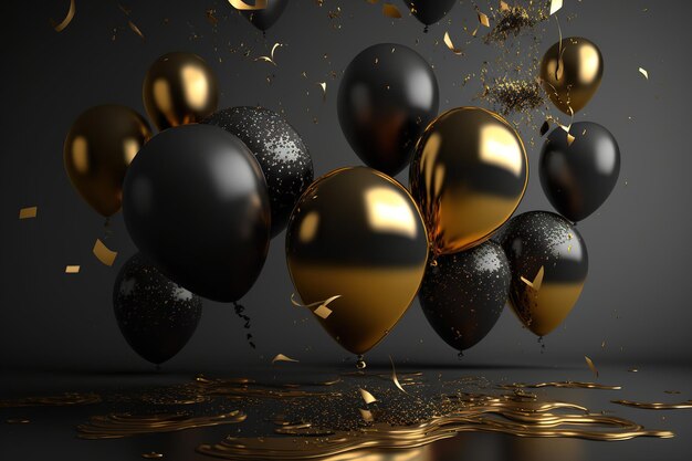 Photo colorful balloons gold white blue generative ai