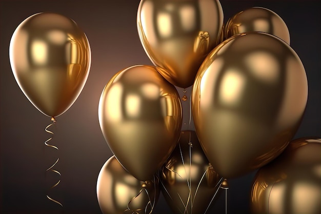 Colorful balloons gold white blue generative AI