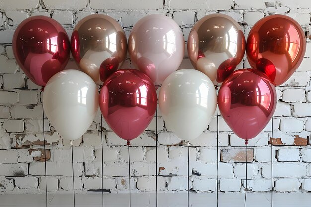 Colorful Balloons Hanging From Brick Wall