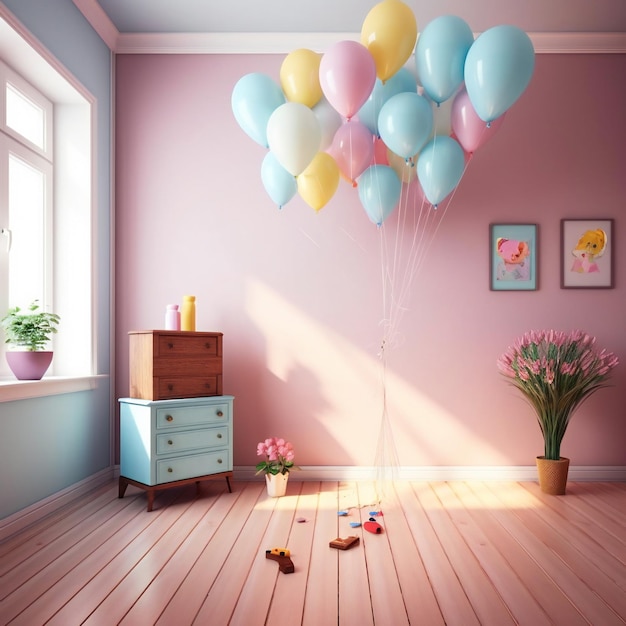 Фото Красочные воздушные шары в комнате концепция вечеринки