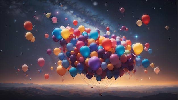 Colorful balloons in the night sky