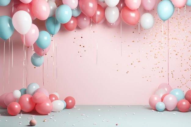 colorful balloons on pastel pink