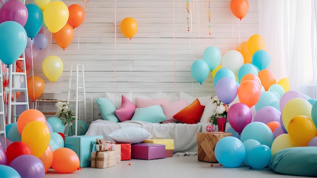 Colorful balloons in a room colorful birthday room with balloons colorful balloons background