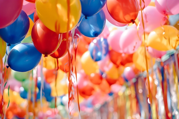 Colorful balloons in a row at a party Celebration concept