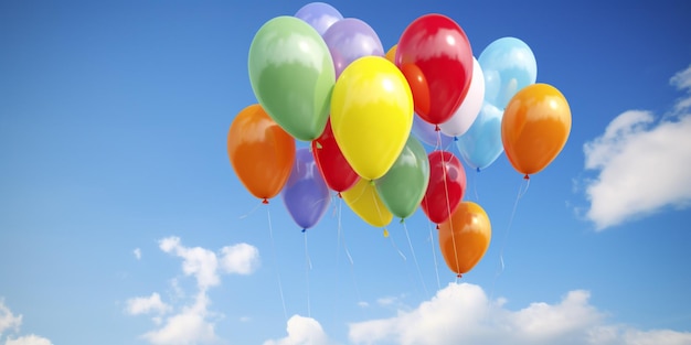 Colorful balloons in the sky with clouds in the background