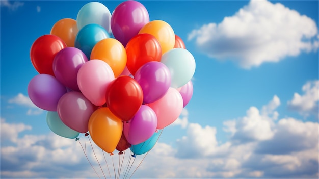 Colorful balloons in the sky with clouds in the background