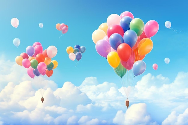 colorful balloons in the sky with clouds and clouds