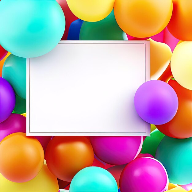 Photo colorful balloons with blank banner with generative ai