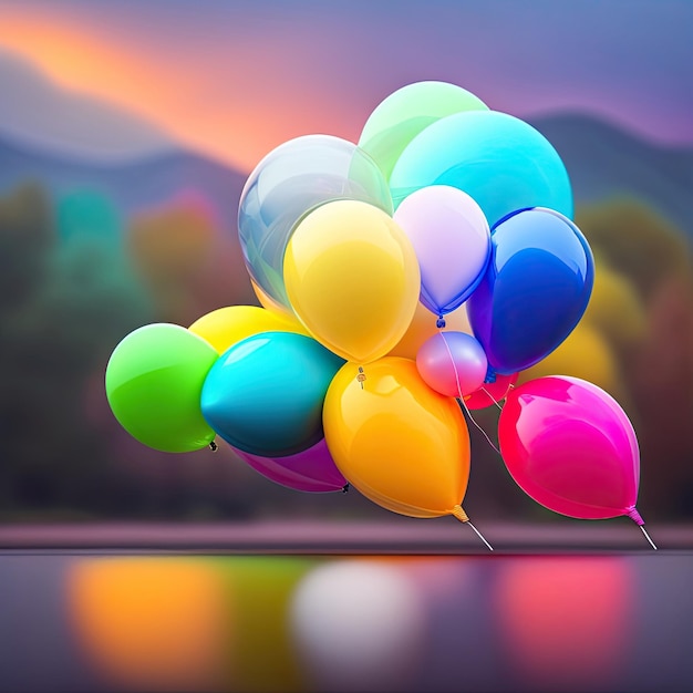 Foto palloncini colorati con sfondo bokeh