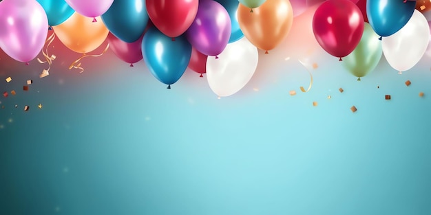 colorful balloons with confetti in the air
