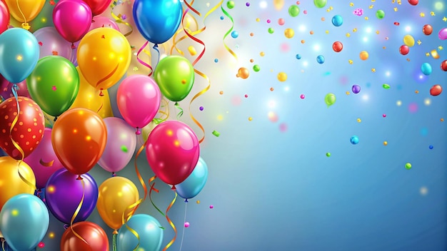 colorful balloons with confetti on a blue background