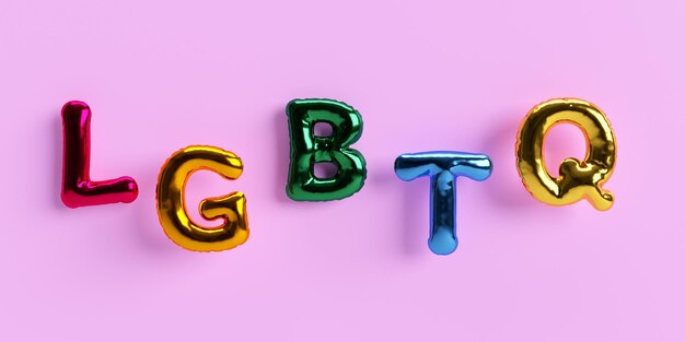Colorful balloons with the letters g t and t on a pink background