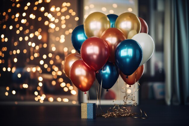 Photo colorful balloons with sparkles on a tabletop