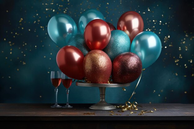 Photo colorful balloons with sparkles on a tabletop