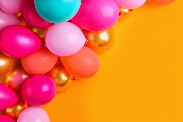 Colorful balloons on a yellow background