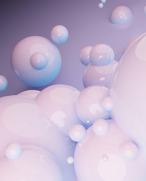 Colorful balls abstract wallpaper and background. Pattern design for trendy poster, flyer, banner, card, cover, brochure. Pastel ball, bubbles floating on the air, gum, pastel purple spheres.3d render