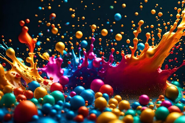 Colorful balls of different colors are mixed in a liquid.