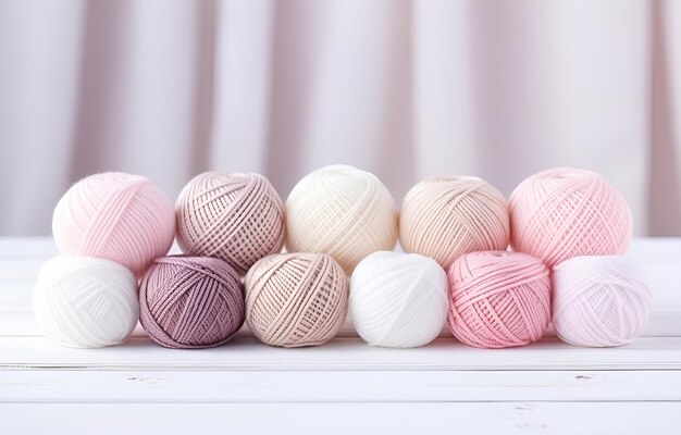 colorful balls of thread and metal knitting needles on a white w