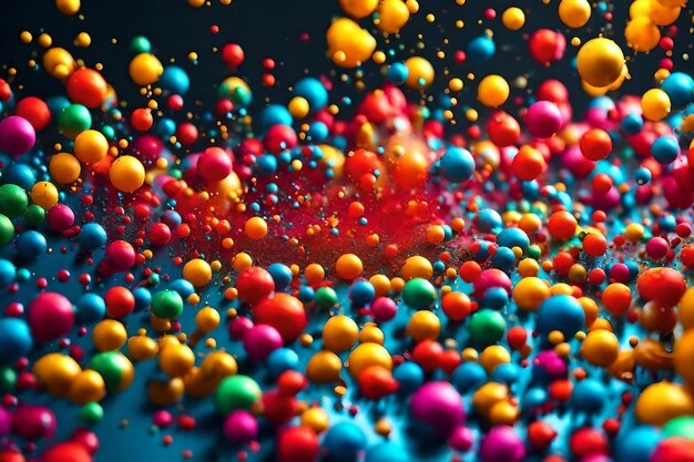 Colorful balls in a water with a black background