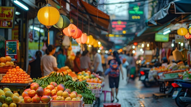Colorful Bangkok Street Market with Fresh Produce
