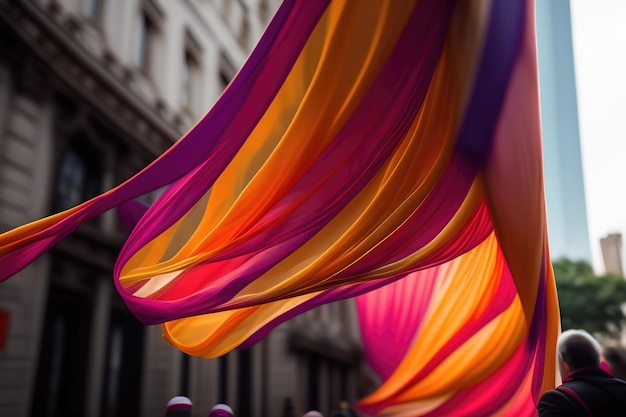 Colorful banners hang from the street in london.