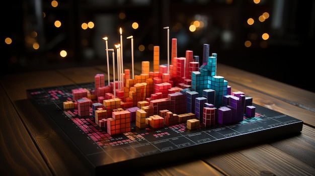 Photo colorful bar graph sits on a table with a dark background