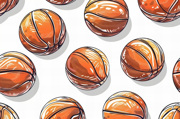 Photo colorful basketball balls in seamless pattern illustration