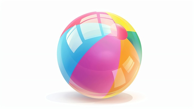 Photo a colorful beach ball is sitting on a white surface the ball is made up of six different colors blue green yellow orange red and pink