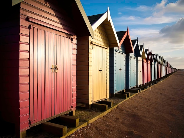 Colorful beach huts generative AI