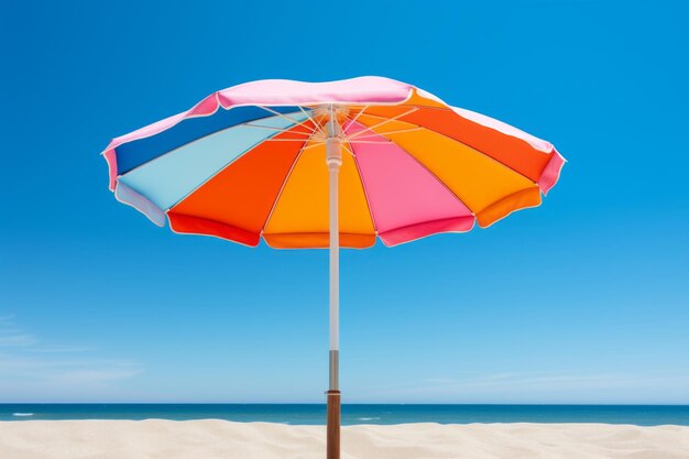 Colorful beach umbrella against a clear sky generative ai
