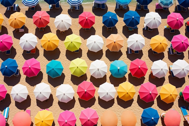 写真 混雑 し た 夏 の 海岸 で 色々 な ビーチ 傘