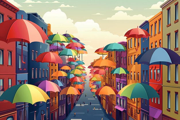 Colorful beach umbrellas on a sunny day Vector illustration