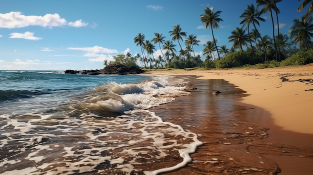 Colorful beach with coconut tree and blue sky in st john virgin island