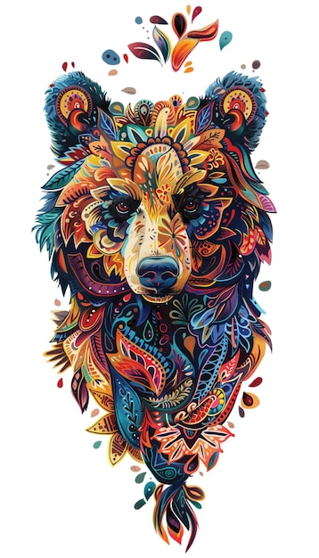 Colorful bear tribal mandala art