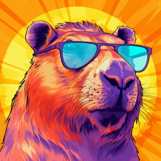 Colorful bear wearing sunglasses realistic hyperdetailed meme art