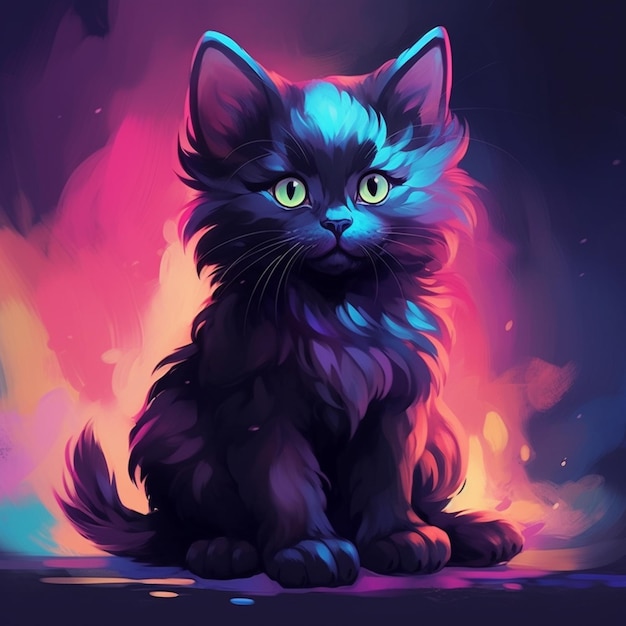 Colorful beautiful clever cat Ai generated art