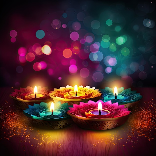 Colorful and beautiful diwali diya background with copy space for indian diwali festival greetings