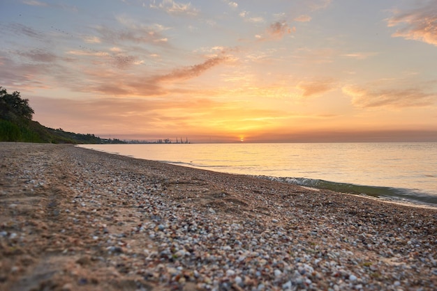 colorful beautiful sunrise on the seashore Scenery