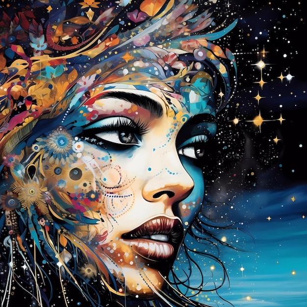 Colorful beautiful woman Black ink flow art on DeviantArt mermaid women celestial woman Portrait