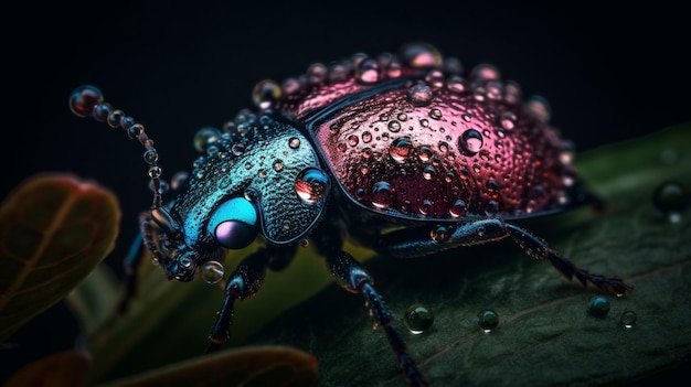 A colorful beetle with a black background