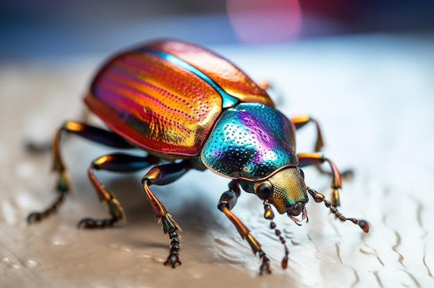 A colorful beetle with a black background